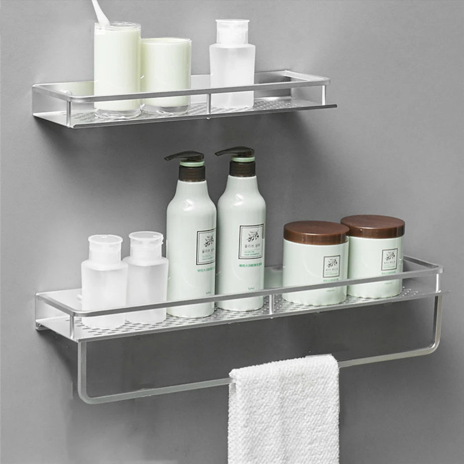 Bathroom/Kitchen Storage Rack Silver Space Aluminum Toilet Cosmetics Shelf Bath Hardware Pendant Organizer Rack With Towel Bars