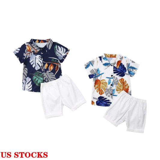 Citgeett Summer Kid Baby Boy Cotton Clothes Print Outfits Gentleman Short T-Shirt+Pants Tops Gentle Beachwear Set