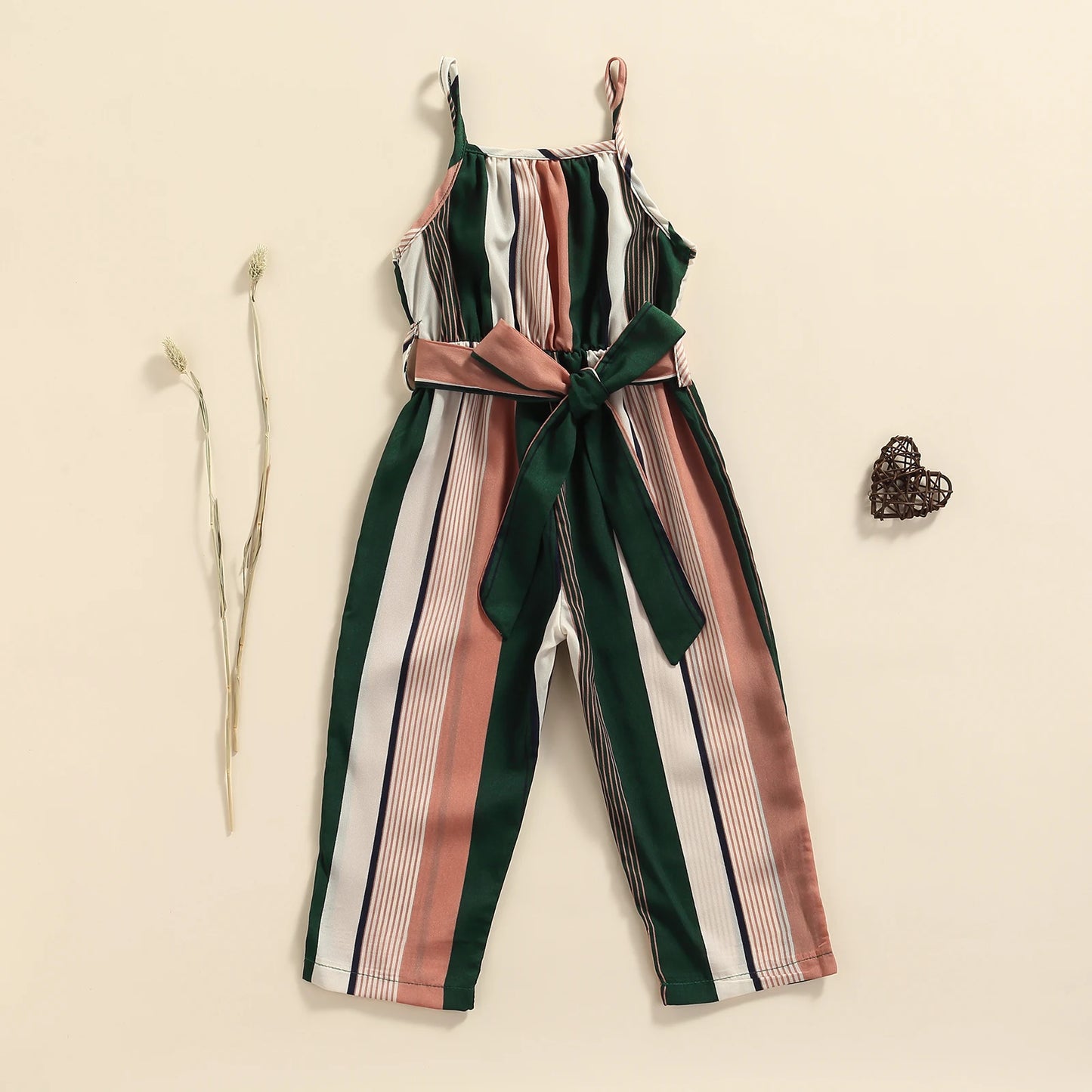 Girls Casual Bandage Sleeveless Suspender Jumpsuit Summer Fashion Stripe Printing Overalls Long Pants Children's Clothing