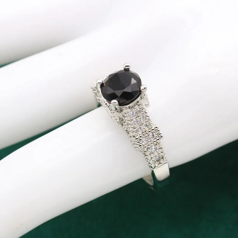 Exquisite 925 Silver Jewelry Sets For Women Black White Crystal Bracelet Earrings Necklace Pendant Ring Wedding Christmas Gift