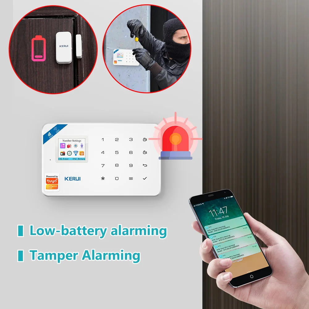 KERUI 4G/2G Smart Home Security Alarm System with Door Sensor Motion Detector Siren Tuya Smart WIFI GSM Burglar Alarm Kit