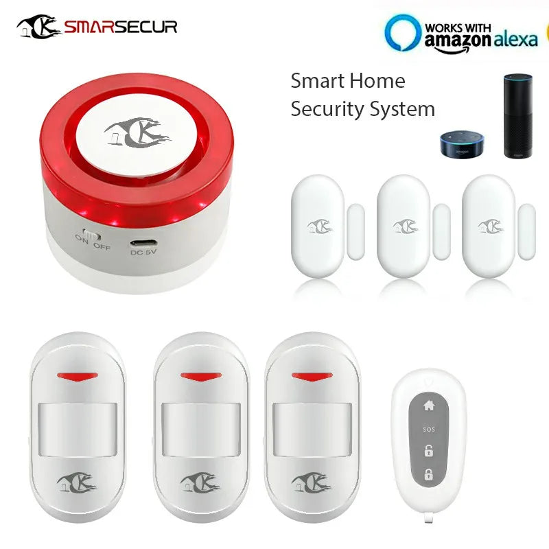 Smart Home Security System Wireless WIFI Siren with Door Contact PIR Sensor - Home Alarm Wireless Siren WIFI Siren