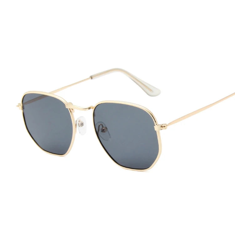 Hexagon Sunglasses Man Classic Brand Flat Lens Clear Sun Glasses Male Female Retro Small Metal Frame Square Glass