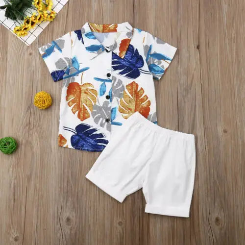 Citgeett Summer Kid Baby Boy Cotton Clothes Print Outfits Gentleman Short T-Shirt+Pants Tops Gentle Beachwear Set