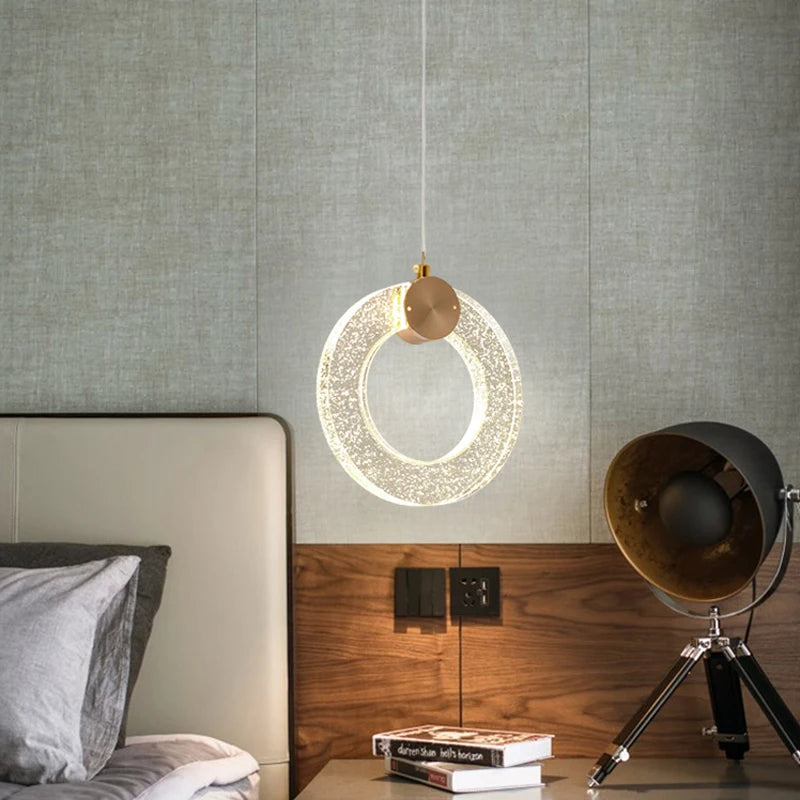 Minimalist light luxury master bedroom bedside chandelier net red background wall crystal Pendant light room small led lamp