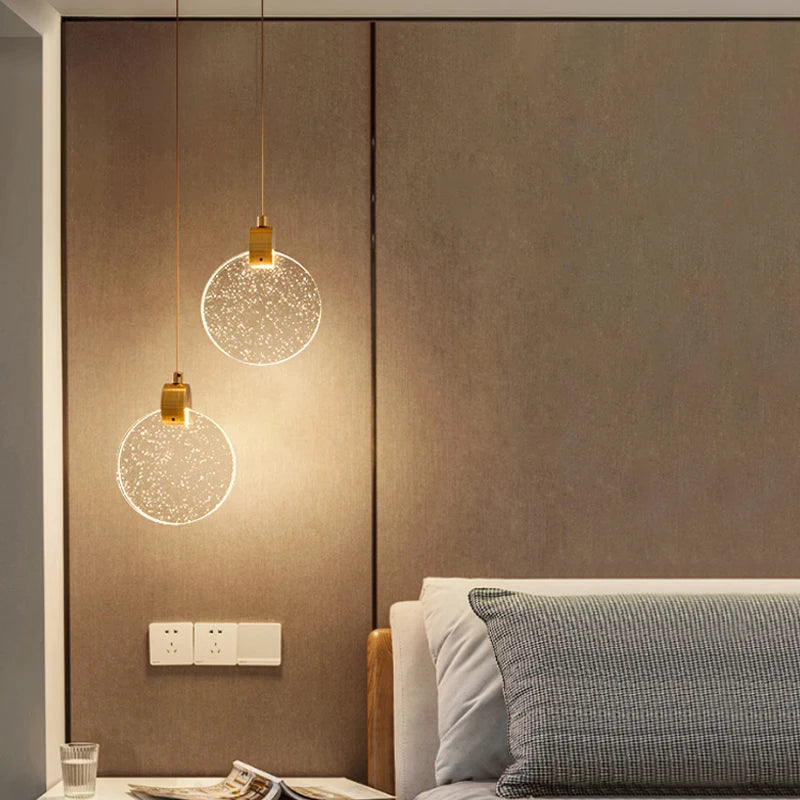 Minimalist light luxury master bedroom bedside chandelier net red background wall crystal Pendant light room small led lamp