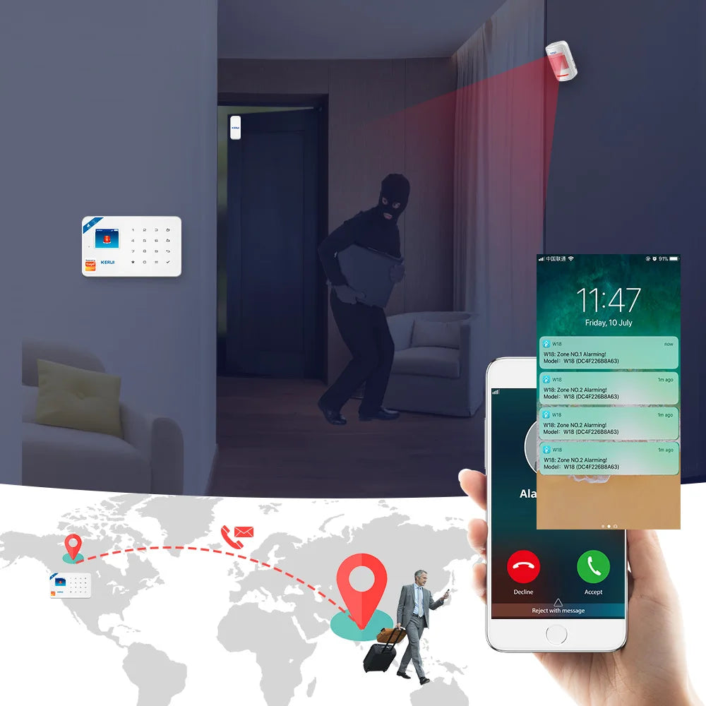 KERUI 4G/2G Smart Home Security Alarm System with Door Sensor Motion Detector Siren Tuya Smart WIFI GSM Burglar Alarm Kit