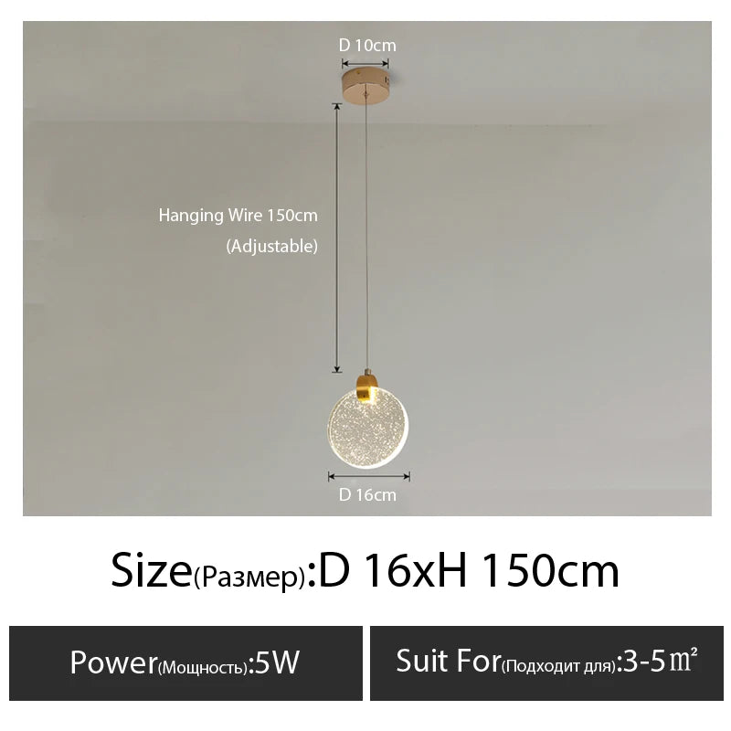 Minimalist light luxury master bedroom bedside chandelier net red background wall crystal Pendant light room small led lamp