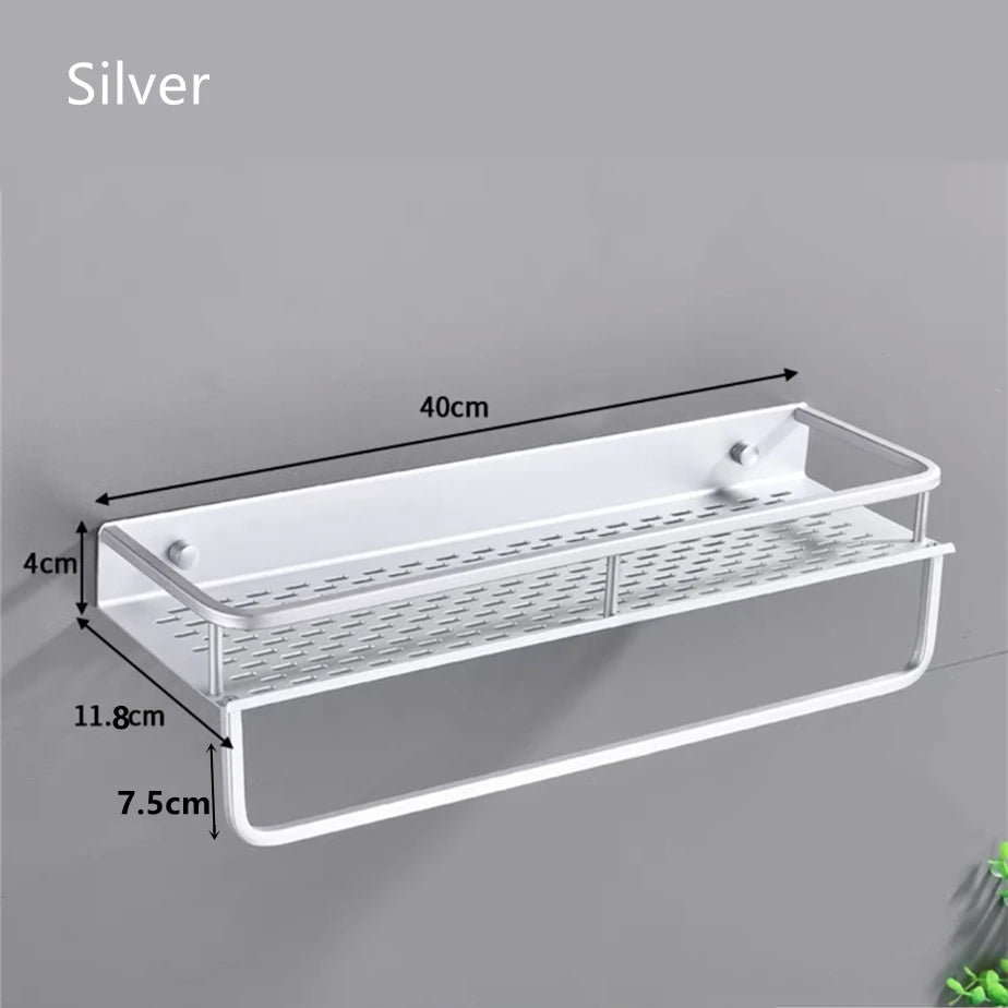 Bathroom/Kitchen Storage Rack Silver Space Aluminum Toilet Cosmetics Shelf Bath Hardware Pendant Organizer Rack With Towel Bars