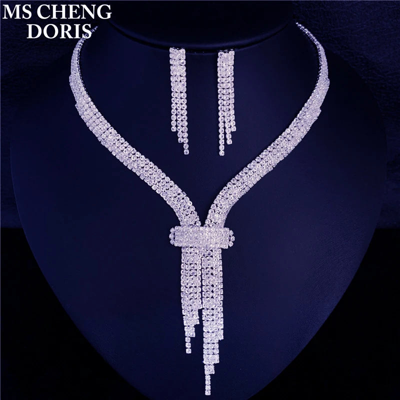 Fashion Wedding Bridal Jewelry Sets For Women Rhinestone Austrian Crystal Jewelry Set Bracelet Earrings Set Indian Accessories