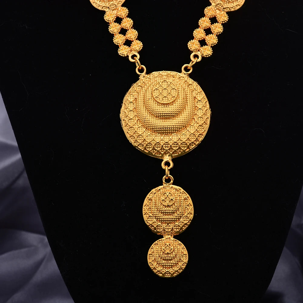24k Gold Color Jewelry Sets For Women Girl Necklace Earrings India Wedding Ethiopian Jewelry Set