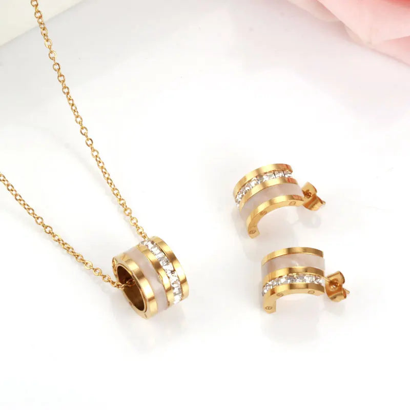Stainless Steel Jewelry Sets For Women Stud Earring Necklace Set Woman 2 Pieces Zircon Charms Fashion Jewellery Accessories