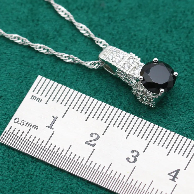 Exquisite 925 Silver Jewelry Sets For Women Black White Crystal Bracelet Earrings Necklace Pendant Ring Wedding Christmas Gift