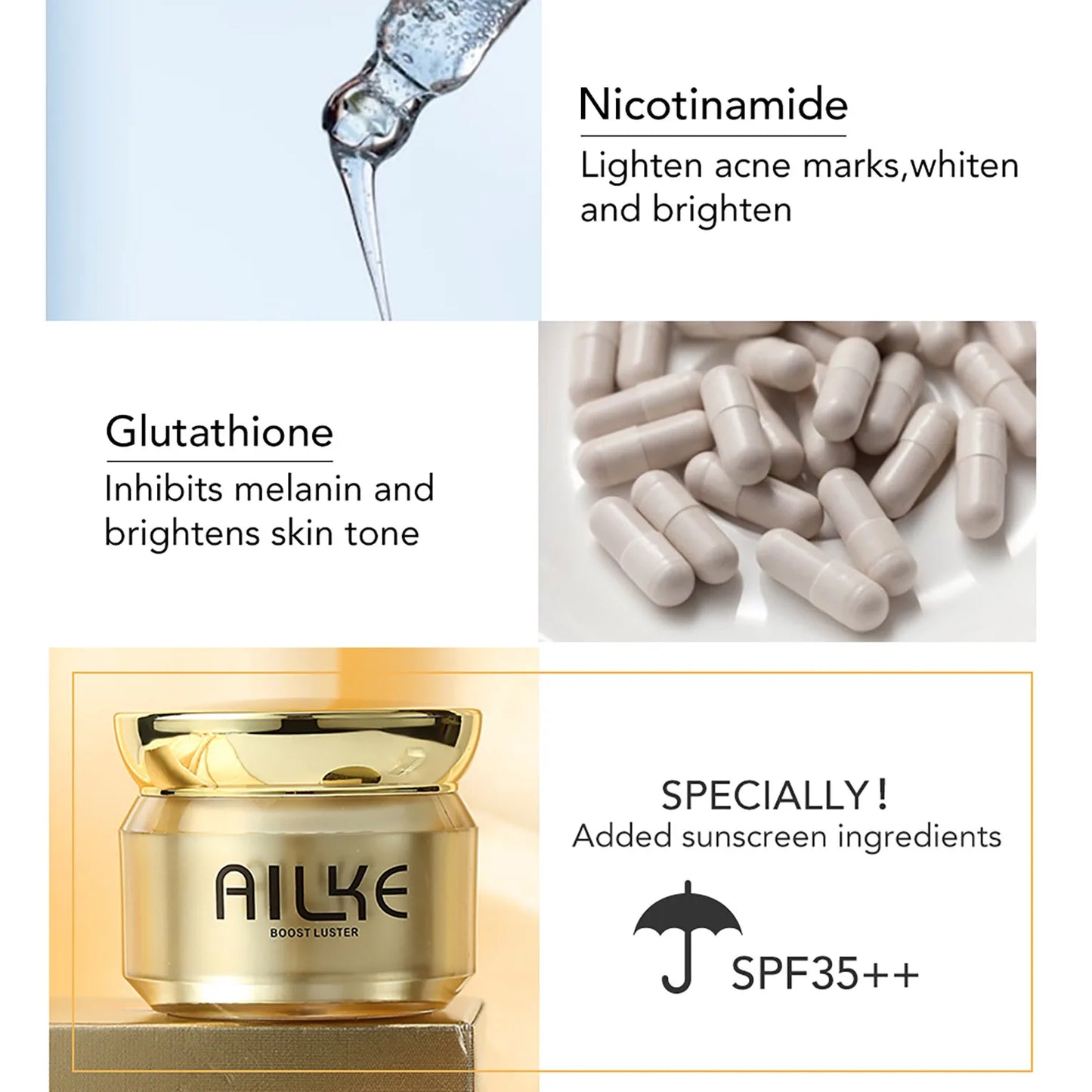 AILKE Whitening Day & Night Face Cream, Deeply Clean Skin, Even Skin Tone, Remove Dark Spots, Sun Spots, Wrinkles Facial Cream