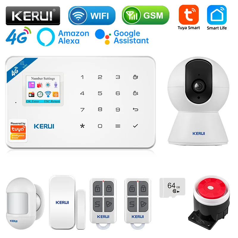 KERUI Smart Home Alarm 4G Window/Door Motion Sensor Siren Security System Kits Tuya Smart APP Control WIFI GSM Anti Theft W184