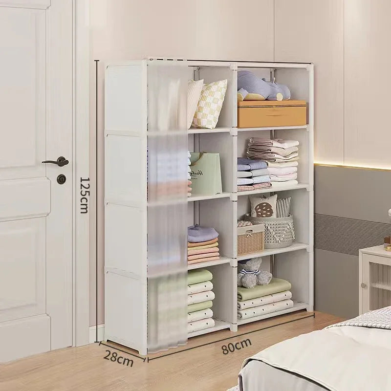 Dustproof Wardrobe Multi-layer Storage Rack Storage Cabinet DIY Multilayer Furniture Curtains Portable Clothes Organizer Cabinet