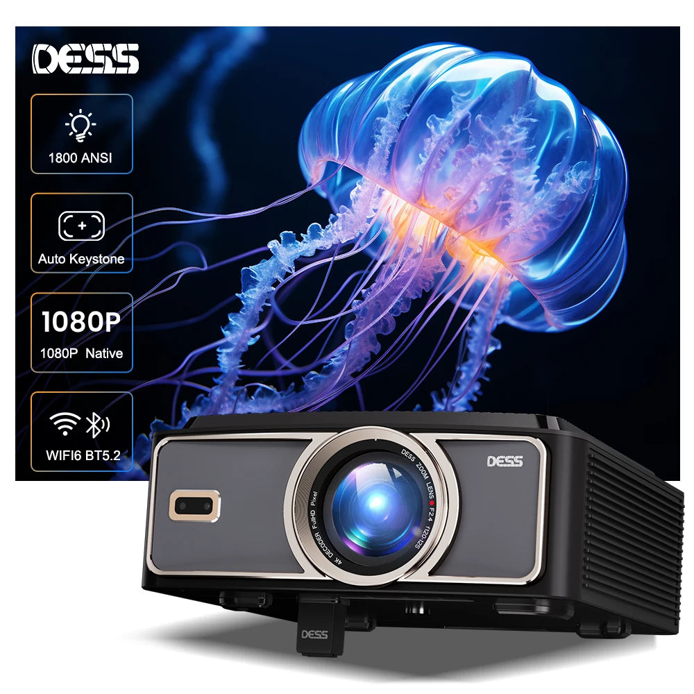 DESS Full HD 1080P Native Video Projector C5 Pro Home Theater Projectors Portable 4K Bluetooth And Wifi Smart TV Auto Focus