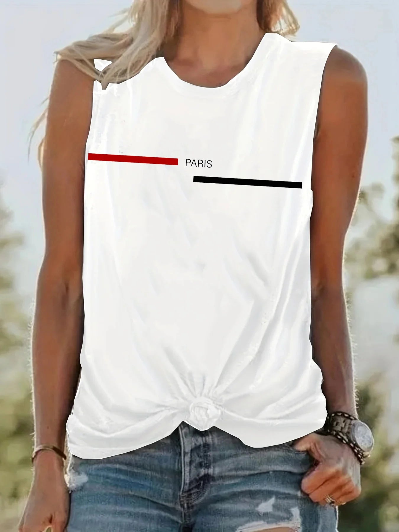 Women's Summer PARIS Print Loose Women Tee-shirt High Quality RapperLarge Breathable and Comfortable Sleeveless Tank Top T-shirt