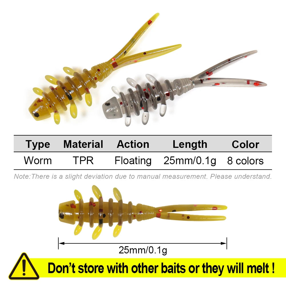 Rosewood 25mm Micro Worm Soft Fishing Lure TPR Floating Silicone Plastic Swimbait Softbait For Catching Horse Mackerel 20pcs/Box