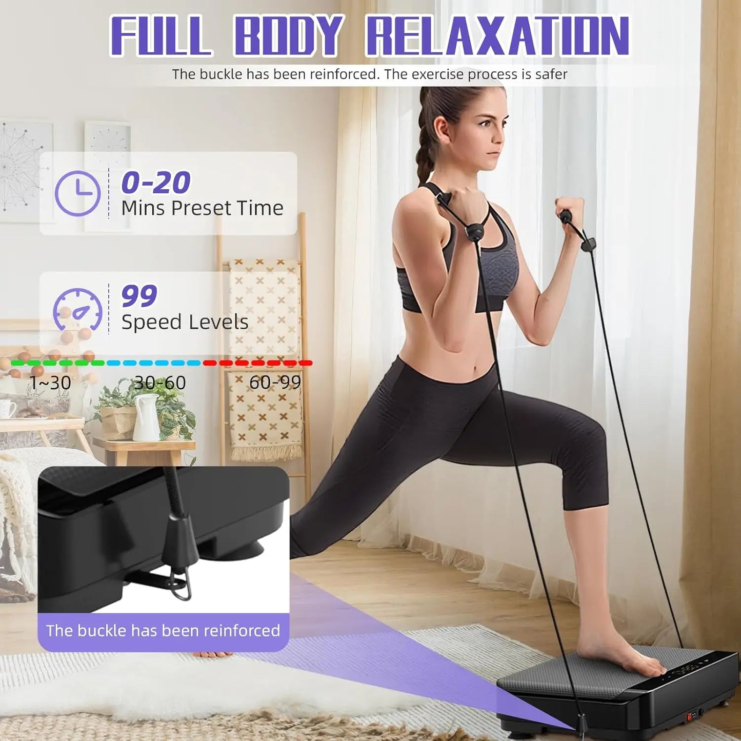 Vibration Plate Exercise Machine,Bluetooth Power Vibrate Fitness Platform,9 Modes Home Vibration Plate for Lymphatic Drainage,Wh