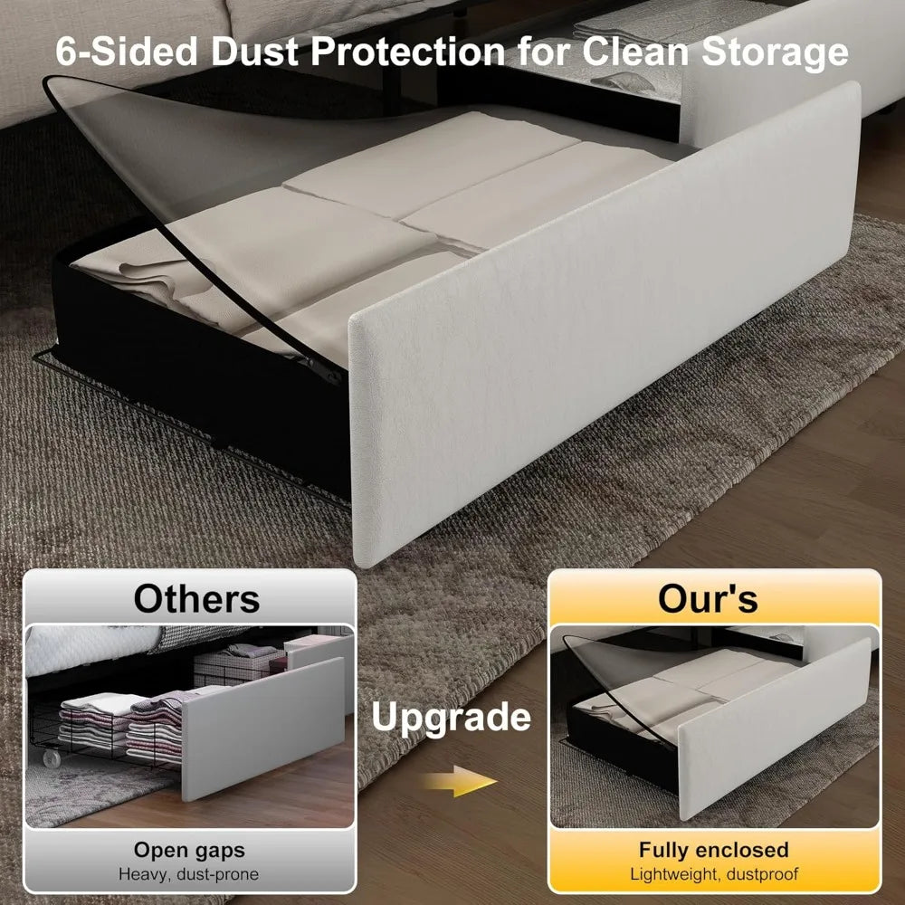 Queen led bed frame with 4 drawers，Galaxy Projector Adjustable Upholstered Headboard Diamond Bed frame with Charger Music Speake