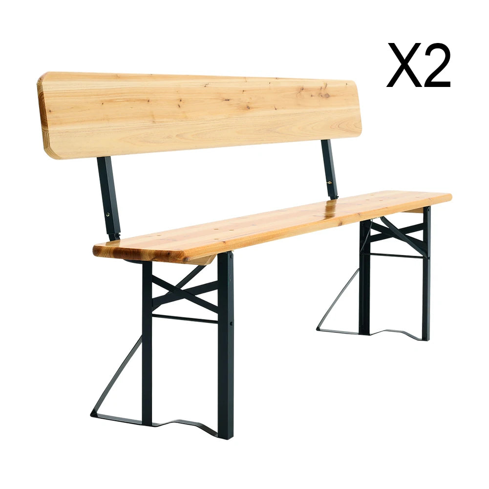 Voltsify 2 Pcs Contemporary Folding Wooden Garden Bench Outdoors