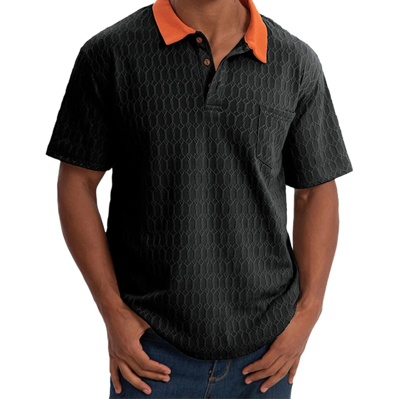 Men s Short Sleeve Patchwork Turn Down Collar Button Up Casual Shirt  Fit Summer Fashion Top Streetwear
