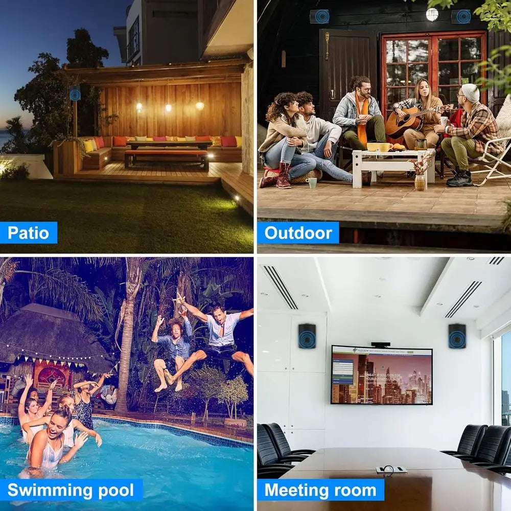 5.25 Inch 600W Waterproof Indoor/Outdoor Wall Mount Speakers - Ideal for Patio, Garden, Home Theater (2 Pairs, Black)