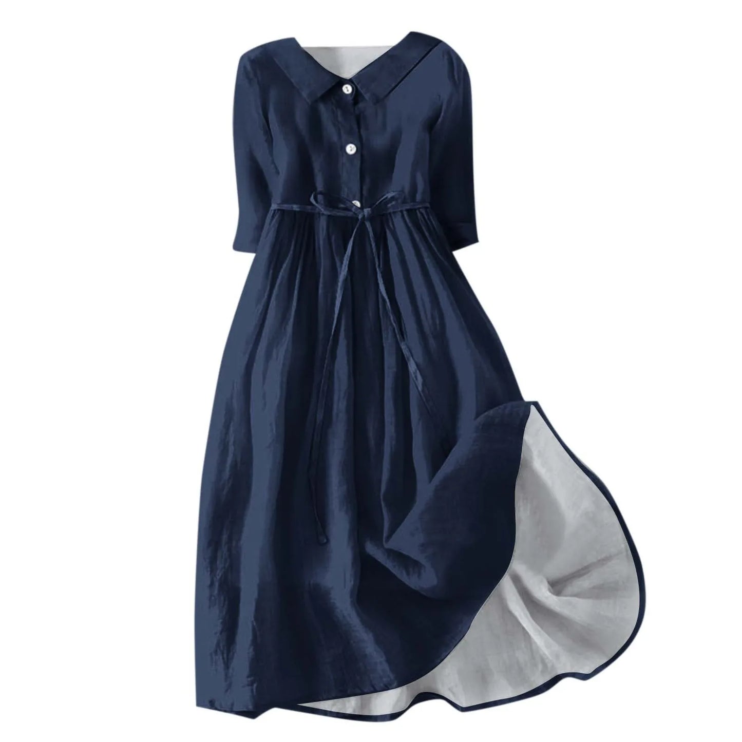 Women Beach Dress Solid Color Summer A-line 3/4 Sleeve Shirt Dress Casual Loose Female Sundress Holiday Baggy Long Robe