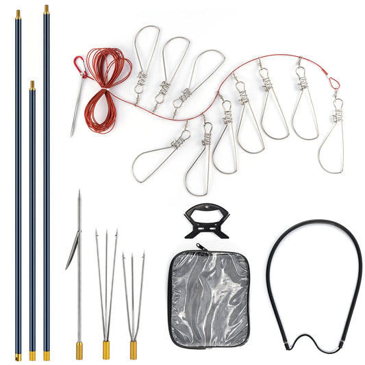 Spearfishing Kit Stainless Steel Fishing Stringer Harpoon Fish Buckle Fiberglass Hawaiian Sling Pole Spear Fishing Equipment