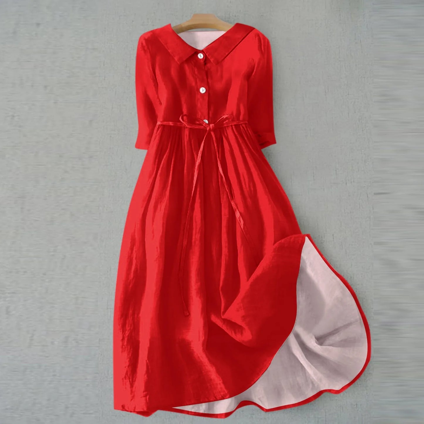 Women Beach Dress Solid Color Summer A-line 3/4 Sleeve Shirt Dress Casual Loose Female Sundress Holiday Baggy Long Robe