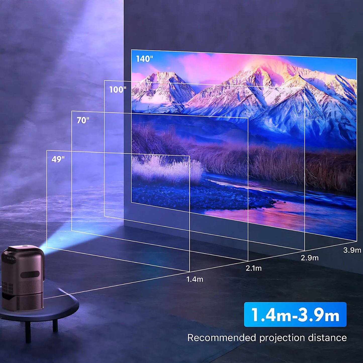 Portable Projector Android Native 1080p Support 4K  Built in Stand WiFi and Bluetooth for Home Theater with HDMI USB  Model:TS1