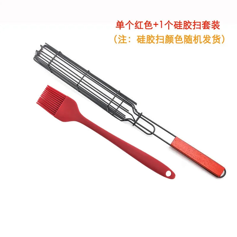 Barbecue Grill Stainless Steel Non-Stick Grill Basket with Handle BBQ Roast Rack for Home Outdoor Picnic Kitchen Dining Tools