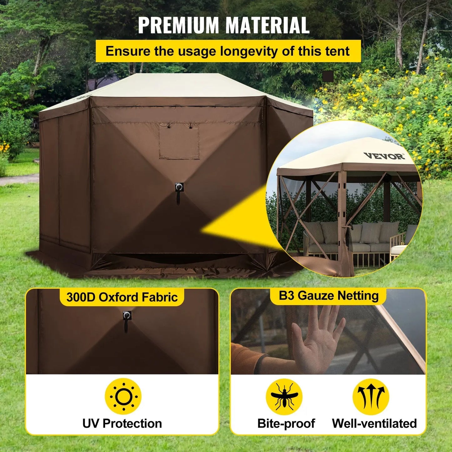 Waterproof Screen Shelter 8 Person Camping 10'x10' w/Portable Storage Bag Camping Gazebo Tent 6 Sided Pop-up Canopy Screen Tent