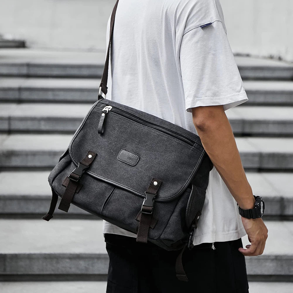 Unisex Canvas Shoulder Bags with Large Capacity and Multi Pockets Adjustable Strap for School and Work Activities