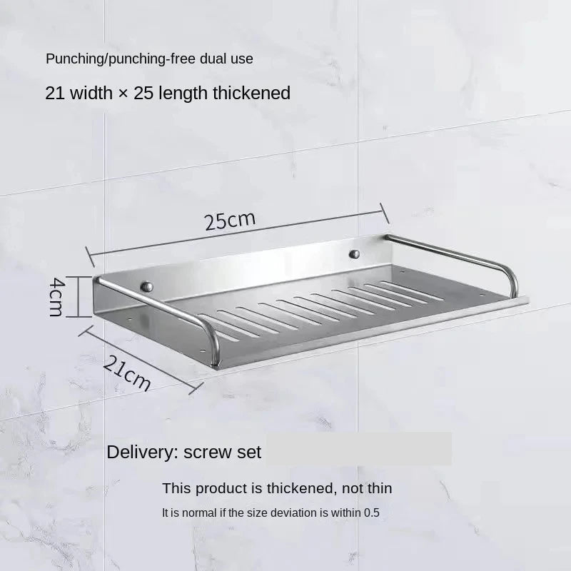 Bathroom Shelf Organizer Storage Wall Mounted Shelves Kitchen Shower Rack Stainless Steel Shampoo Holder Drain Water Accessories
