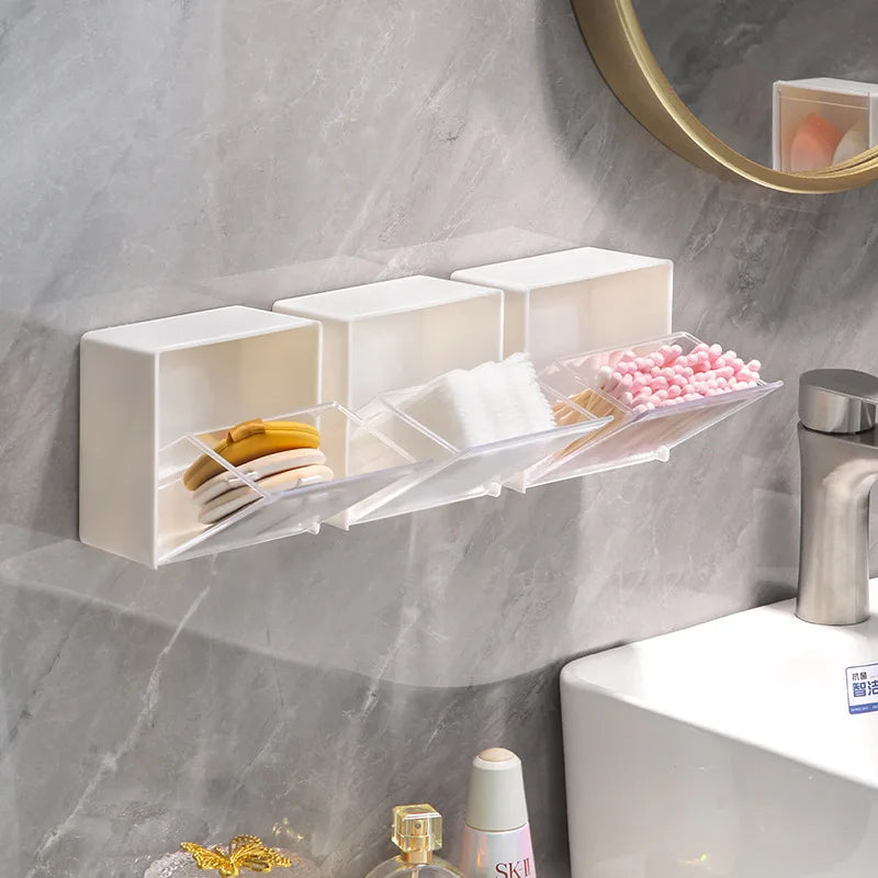 Bathroom Wall Mounted Flip Storage Box, Non Perforated Cotton Swab Stick Storage Box