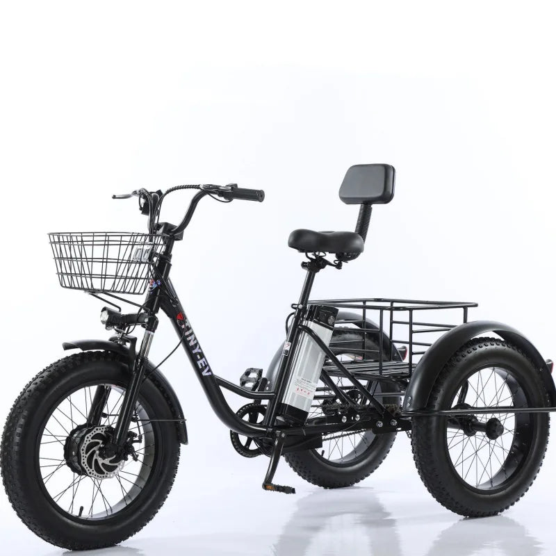 20 Inch Fat Electric Bike 3 Wheeled Electric Tricycle With Passenger Seat for Adult 48v 500w Powerful Lithium Battery Removable
