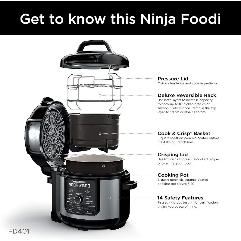 Ninja Foodi Air Fryer Pressure Cooker Combo 11-in-1 Pro 6.5 qt. Pressure Cooker & Air Fryer that Steams, Slow Cooks and More