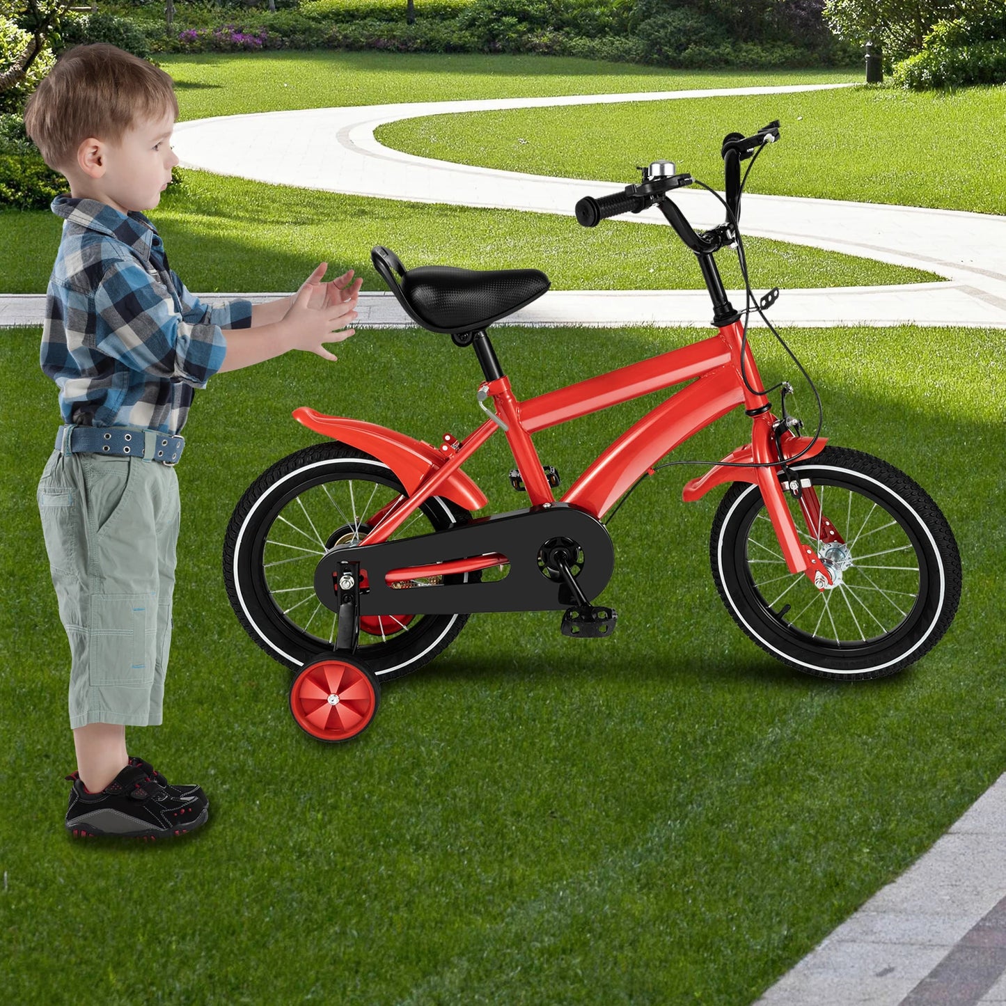 14 Inch Children Bicycle Boys Girls Kids Bike Unisex with Safety Training Wheel 100-115cm Applicable Height  for 2-4 Years Old