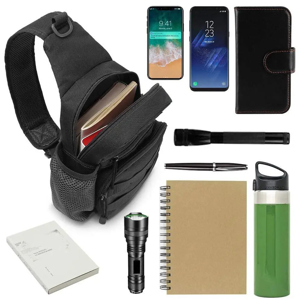 Men‘’s Backpack Molle Tactical Sling Chest Bag Travel Crossbody Bag Pack Messenger Sling Shoulder Bag Water Bottle Holder Bag