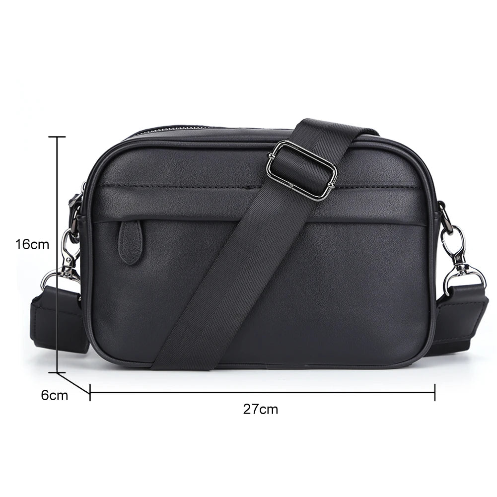 Leather Fashion Crossbody Bag Classic Pattern Casual Business Men Shoulder Crossbody Bag Wide Strap Small Square for Travel Work