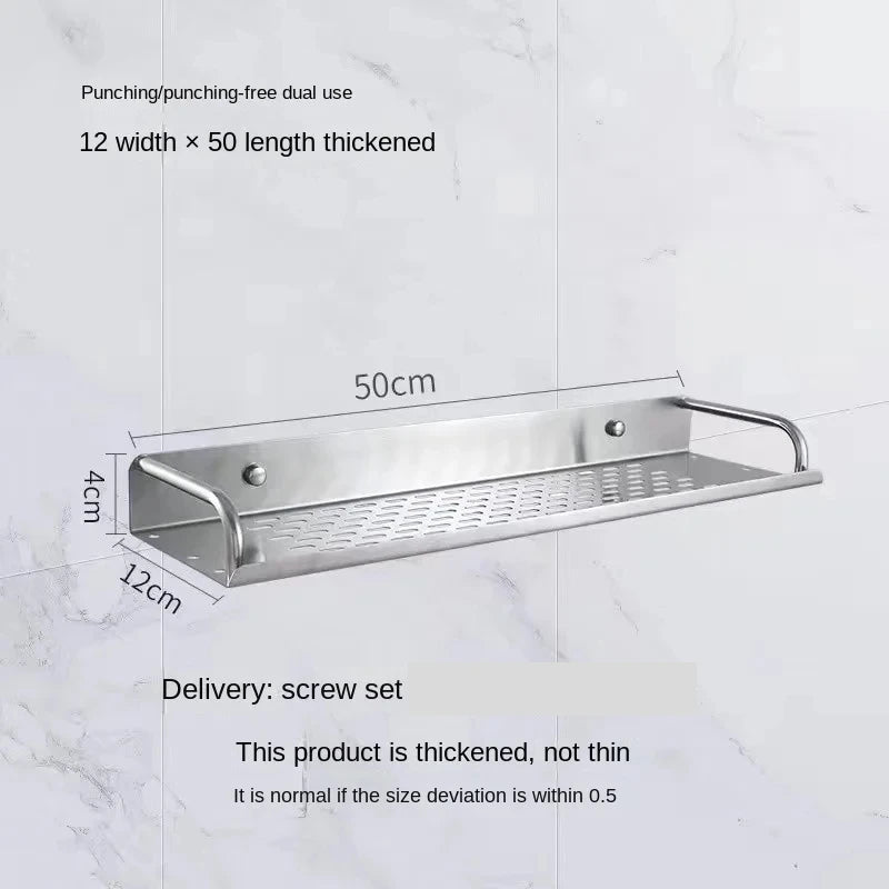 Bathroom Shelf Organizer Storage Wall Mounted Shelves Kitchen Shower Rack Stainless Steel Shampoo Holder Drain Water Accessories