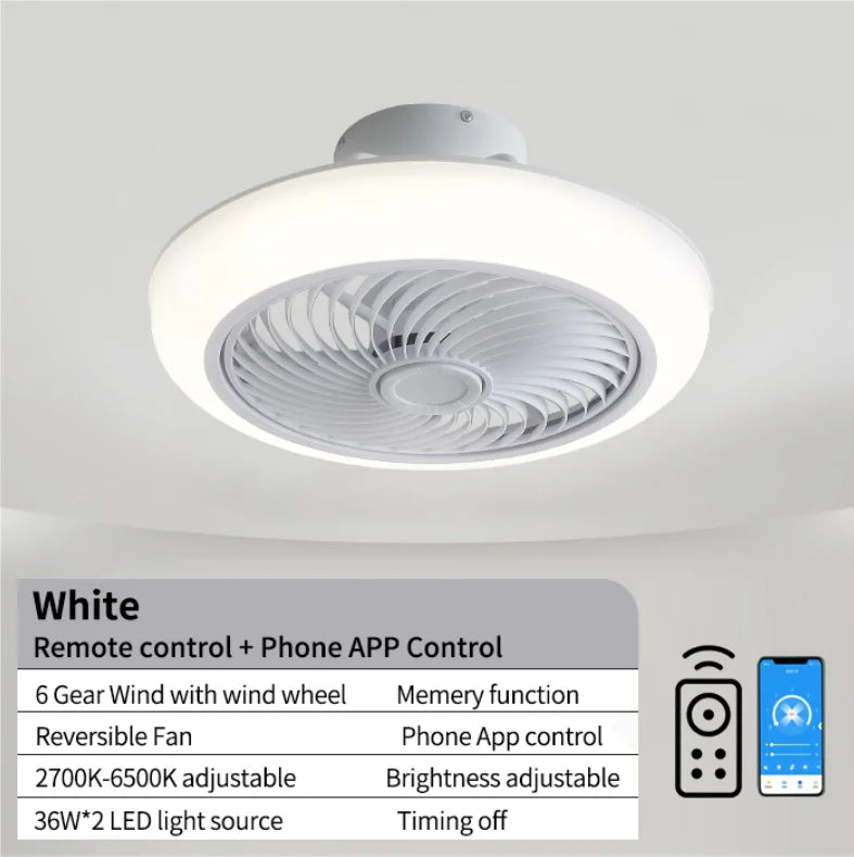 Round  Ceiling Fan  Living Room Enclosed Ceiling Fan with Remote Control Adjustable  Ceiling Fan with Lights
