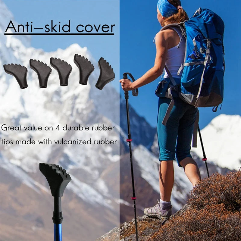 Four Pack Of Extra Durable Rubber Replacement Tips (Replacement Feet/Caps) For Trekking Poles - Fits All Standard Hiking And Nor