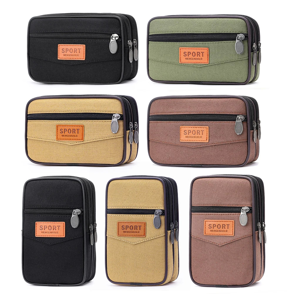 Men Outdoor Sports Waist Bag with Multi Pockets Canvas Change Pouch Coin Pocket Bag Zipper Coin Purse for Coins for Best Gift