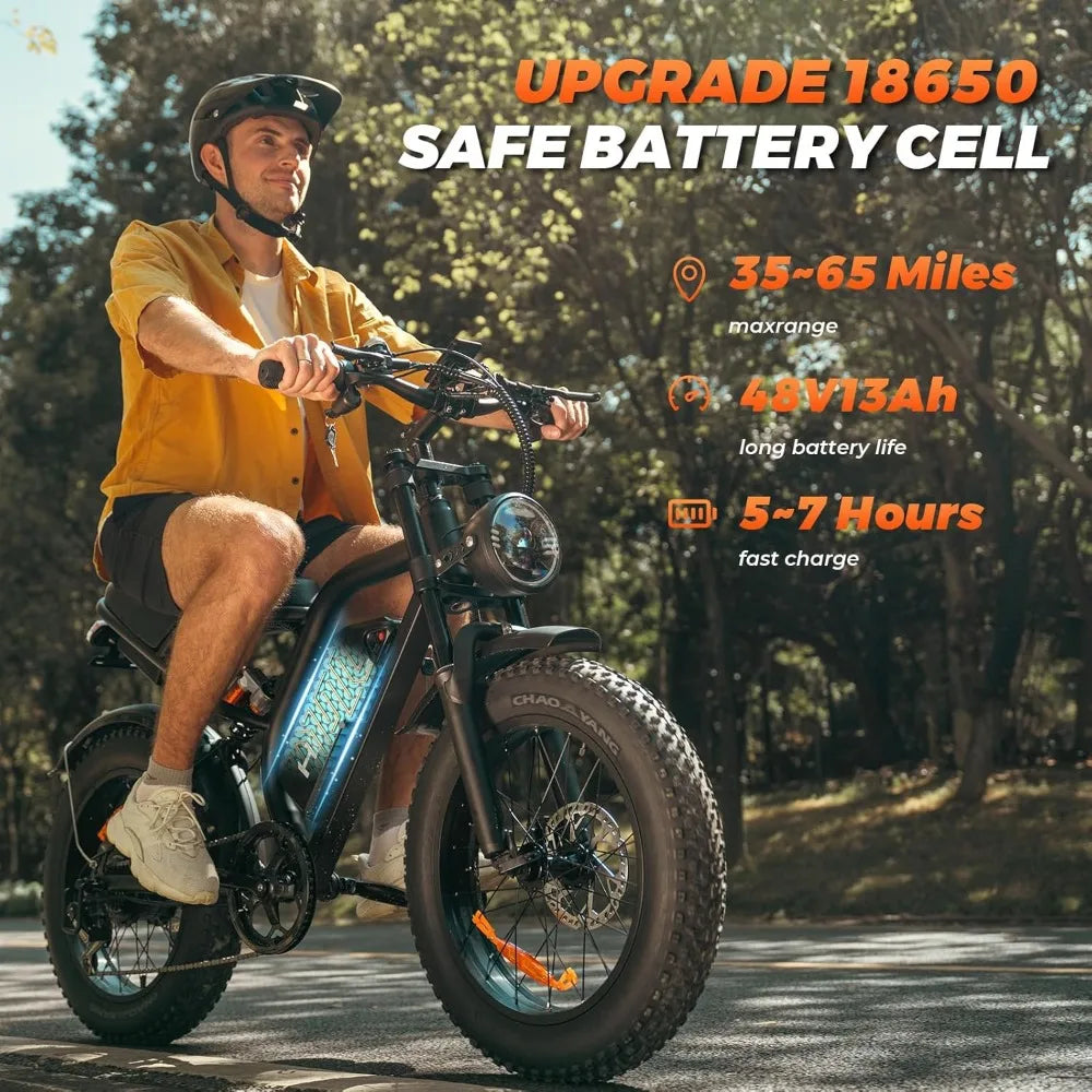 Electric Bike,20”x 4”Fat Tire，Peak 1500W Motor,7 Speed Electric Motorcycle Bicycle, 48V15AH/13AH Battery 3 Riding Modes Up to