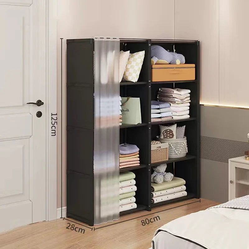 Dustproof Wardrobe Multi-layer Storage Rack Storage Cabinet DIY Multilayer Furniture Curtains Portable Clothes Organizer Cabinet