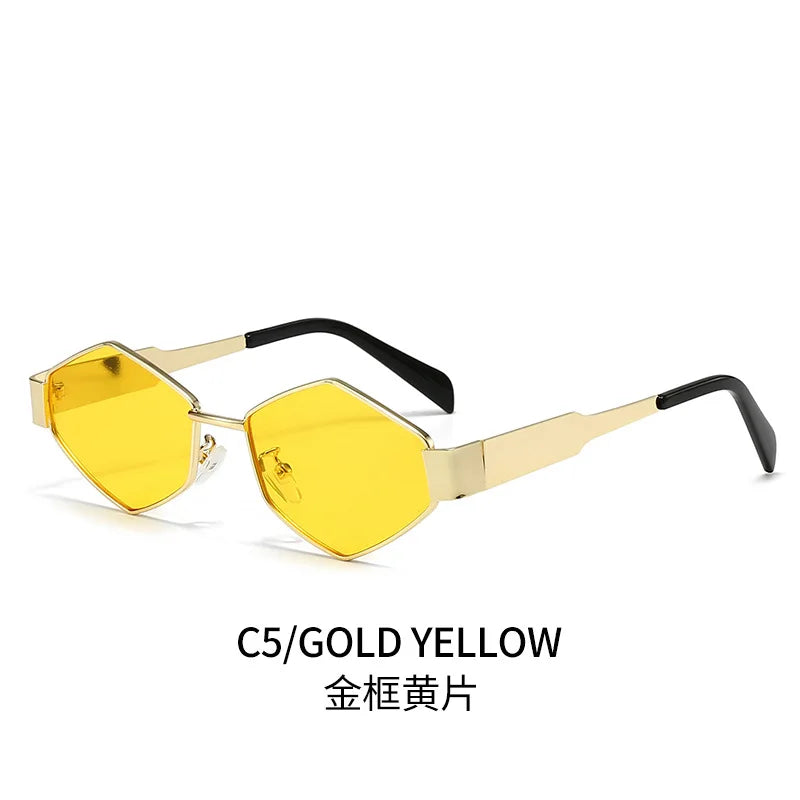 Womens Designer Sunglasses Retro Small Rhombus Frame Arc Oval Frame Sun glasses for Men Metal Mirror Legs Green Lens Luxury