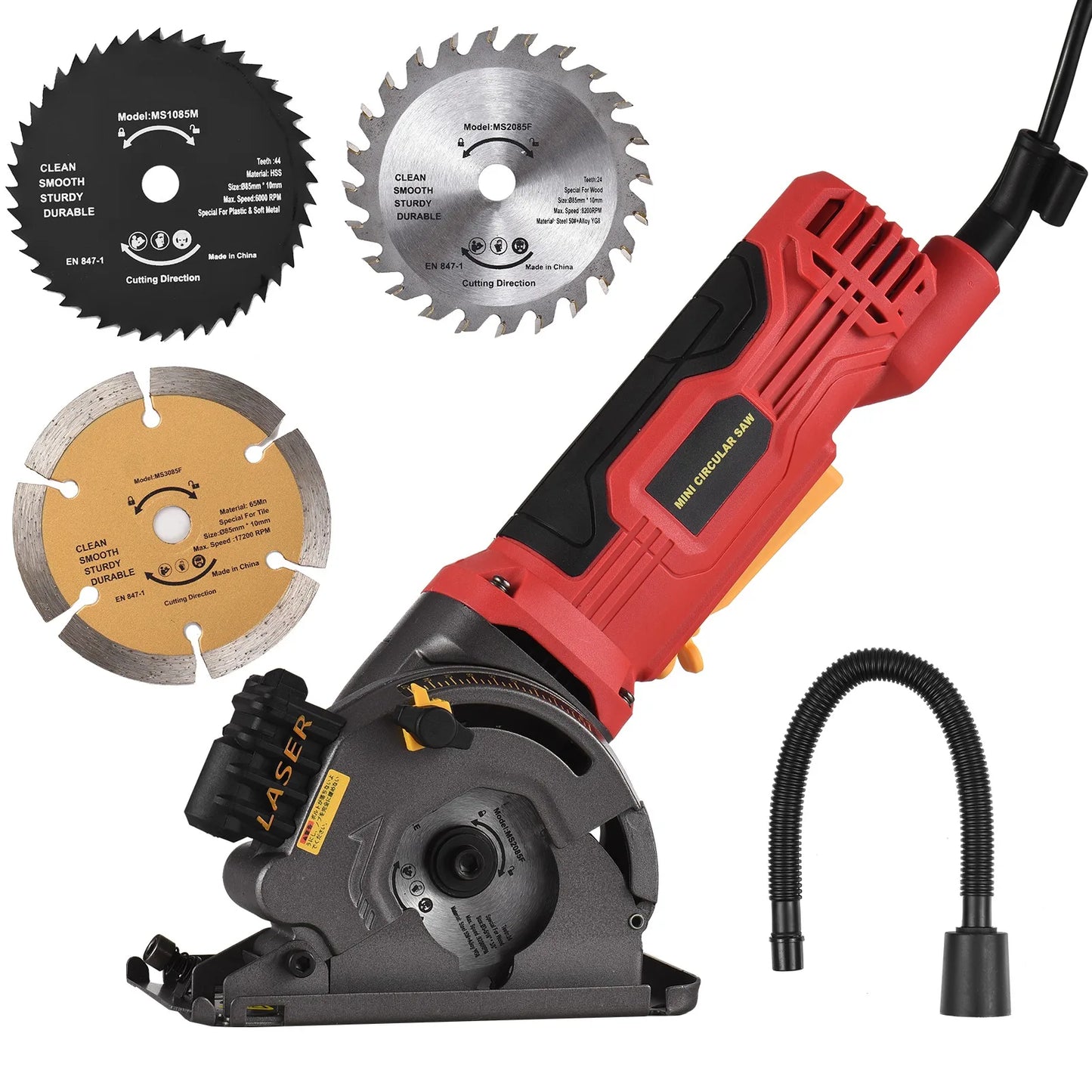 580W 4.8A 3700RPM Mini Circular Saw Corded 4 Amp Electric Compact Circular Saw with Laser Guide Scale Ruler Vacuum Port 3 Blades